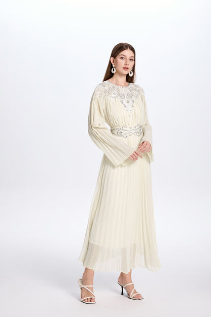 Women's Chiffon Beaded Flare Sleeves Maxi Dress