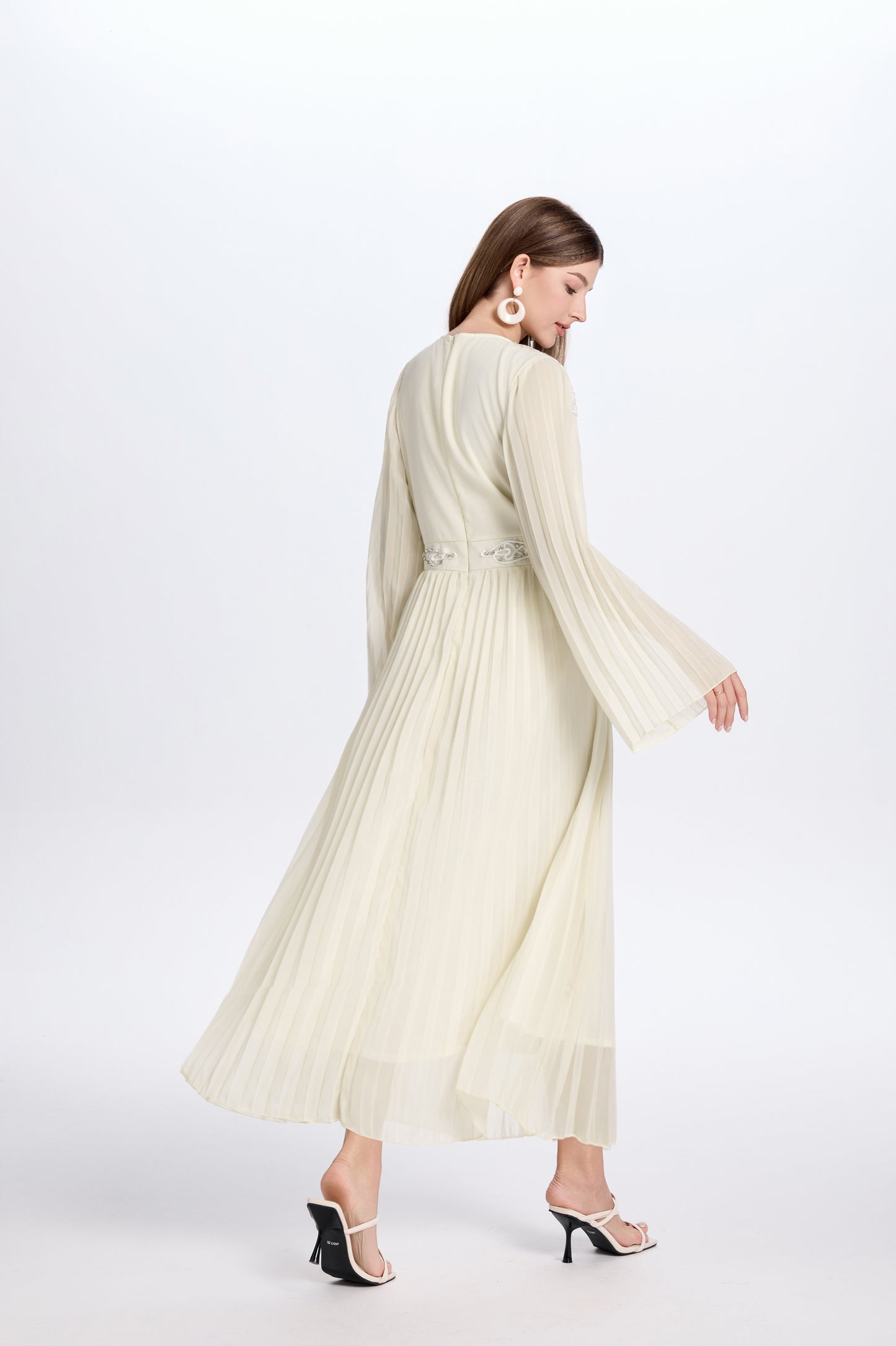 Women's Chiffon Beaded Flare Sleeves Maxi Dress