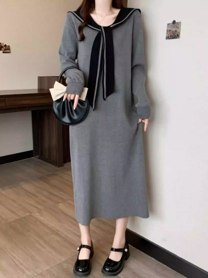 Women's V-Neck Sailor Stripe Sweater Knit Dress
