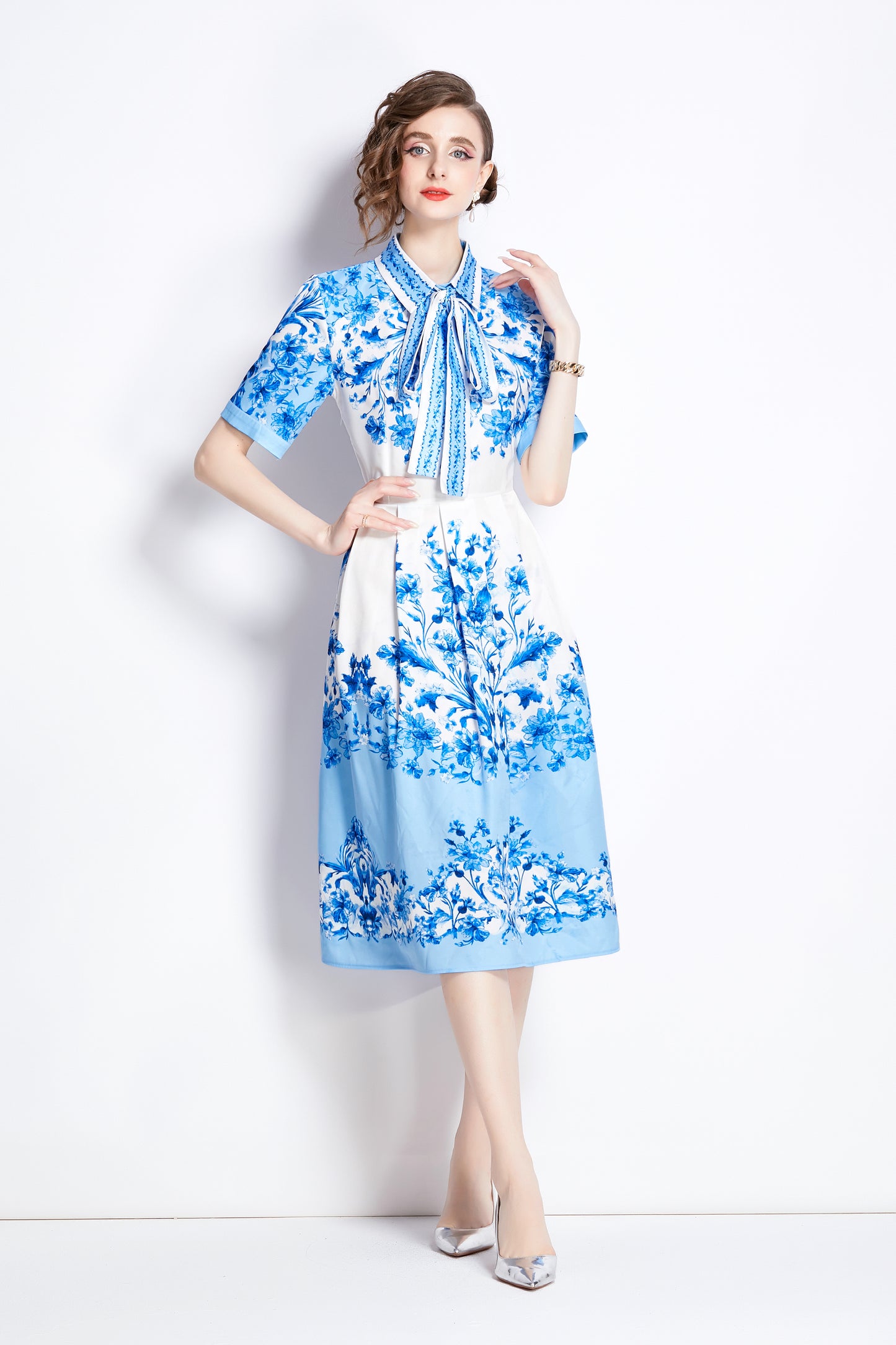 Women's Summer Collar Button Midi Dress