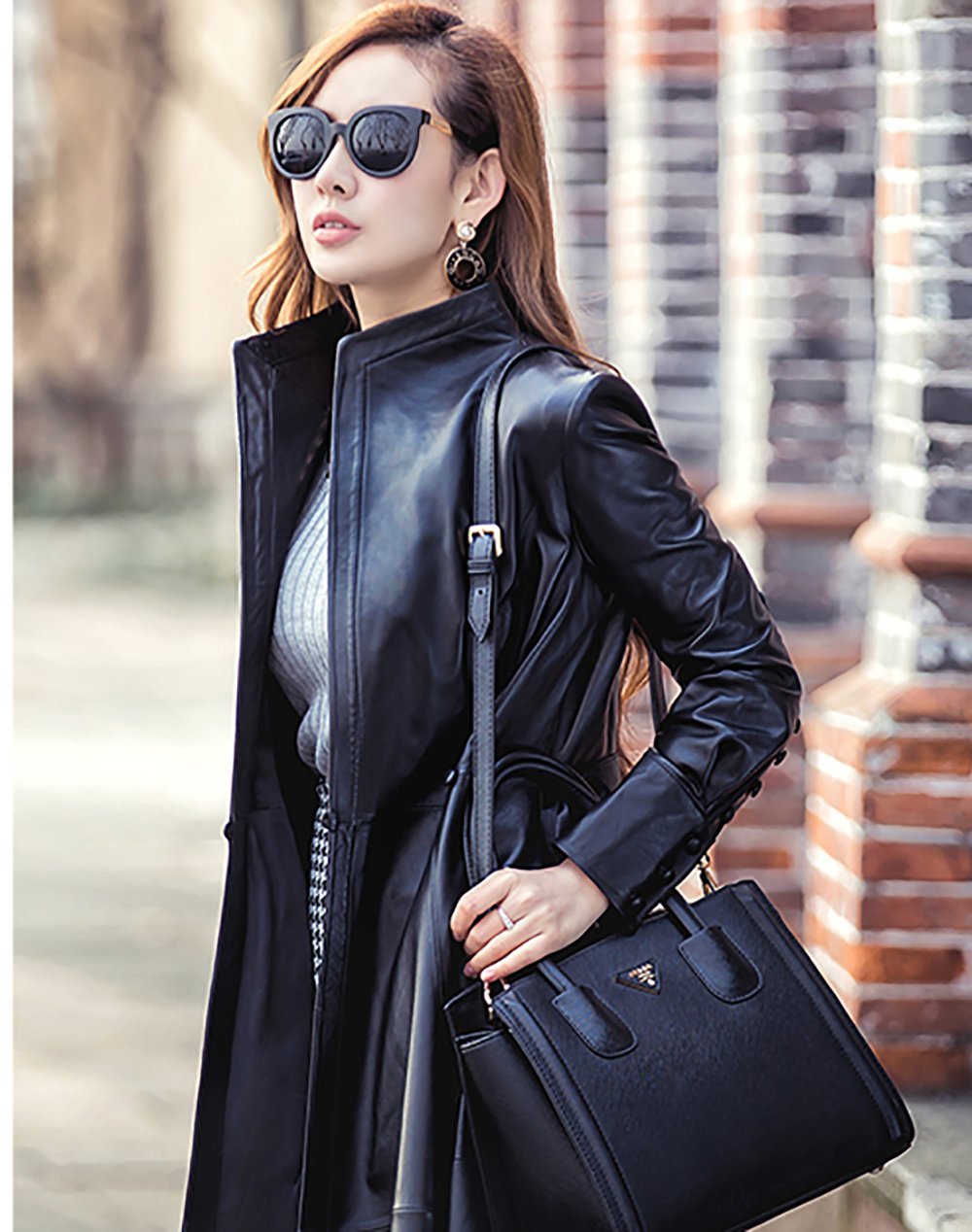 Women's Instyles Faux Leather Long Gothic Winter Overcoat Parka Coats