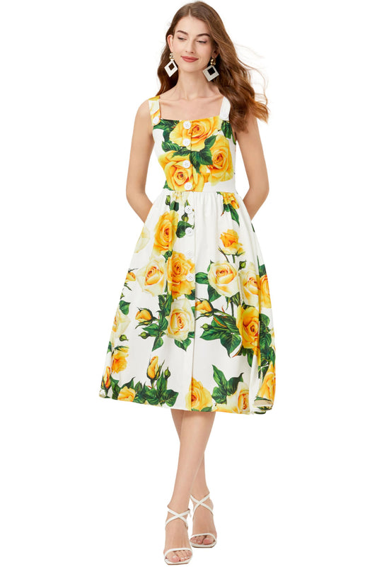 Women's 2024 Summer Sleeveless Boho Floral Print Flowing Midi Sun Dress