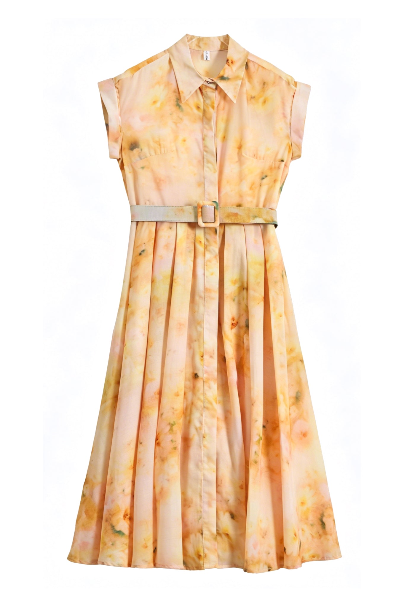 The Lemon Atelier Girl Printed Belted Midi Dress