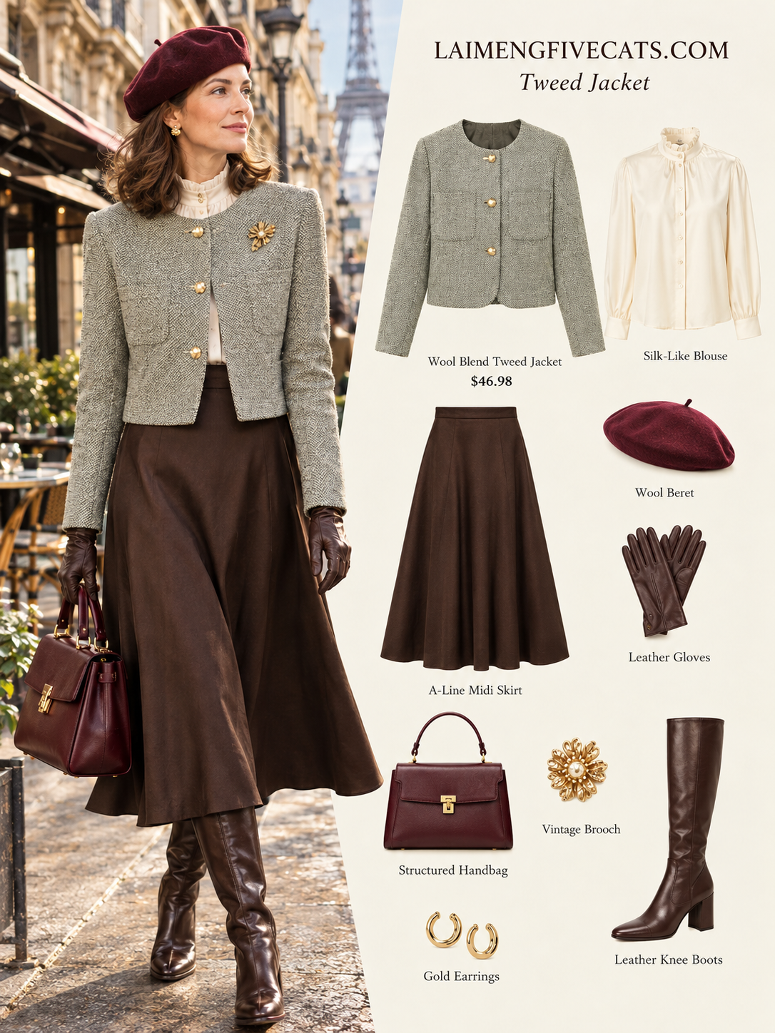28691-Wool Blend Tweed Jacket — Parisian & London-Inspired Style