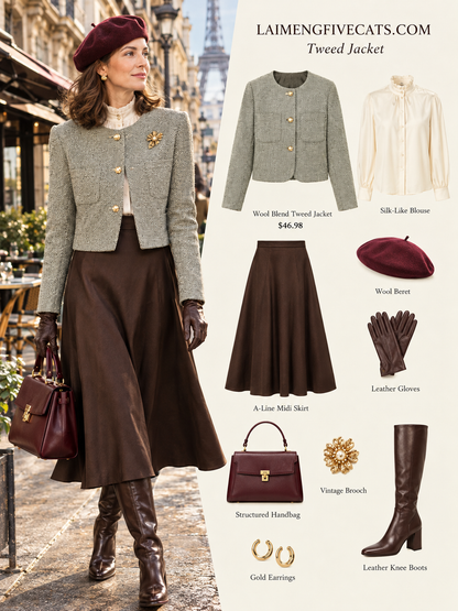 28691-Wool Blend Tweed Jacket — Parisian & London-Inspired Style