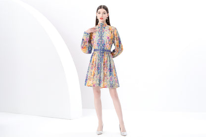 Women's Floral Print Lantern Sleeve Mini Dress