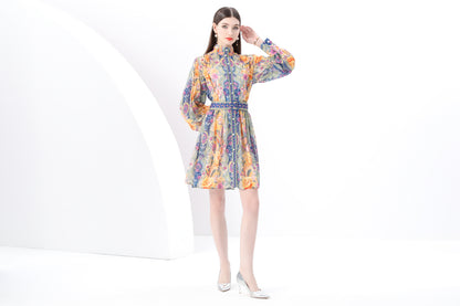 Women's Floral Print Lantern Sleeve Mini Dress