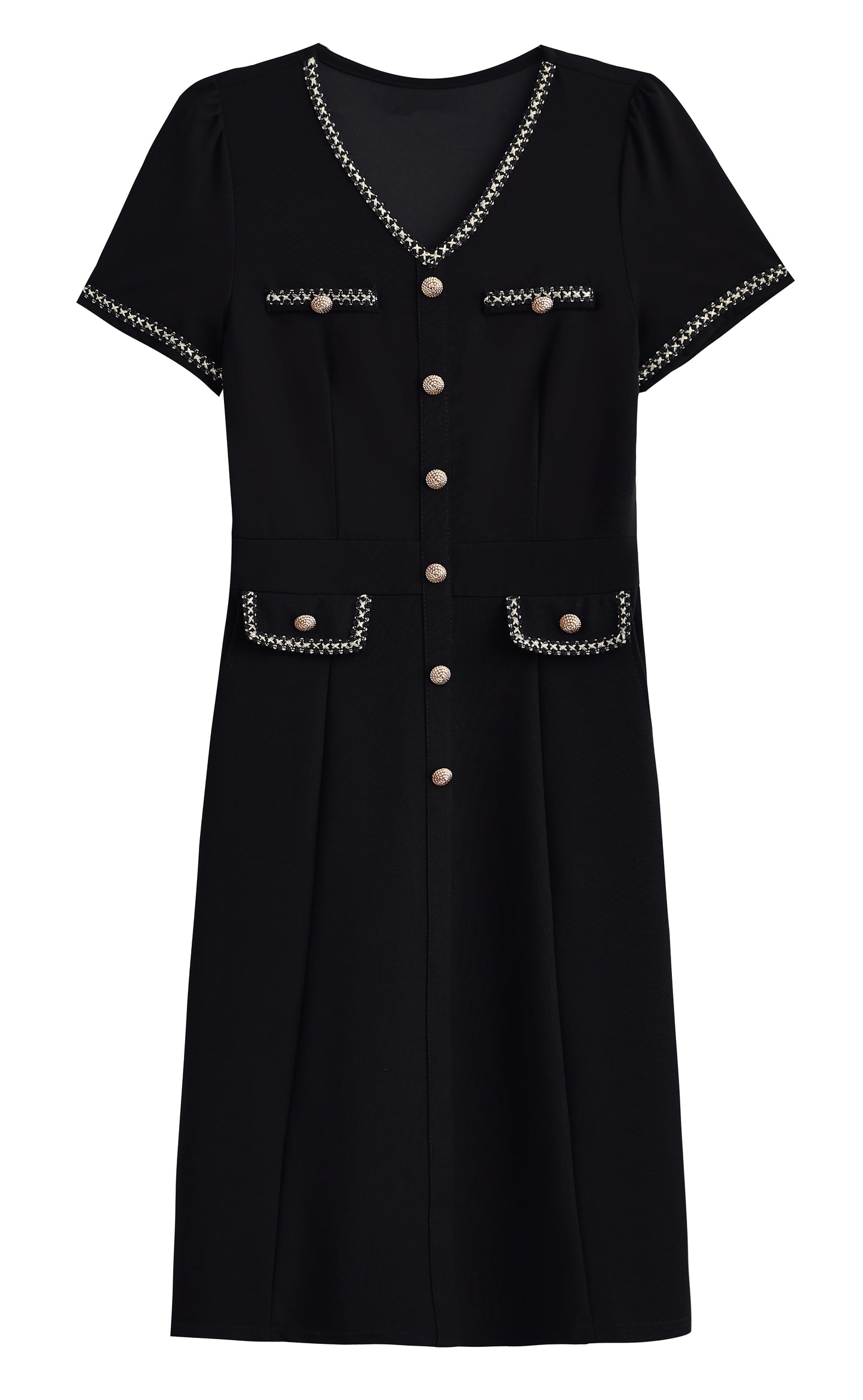 Elegant Black Midi Dress with Gold Details