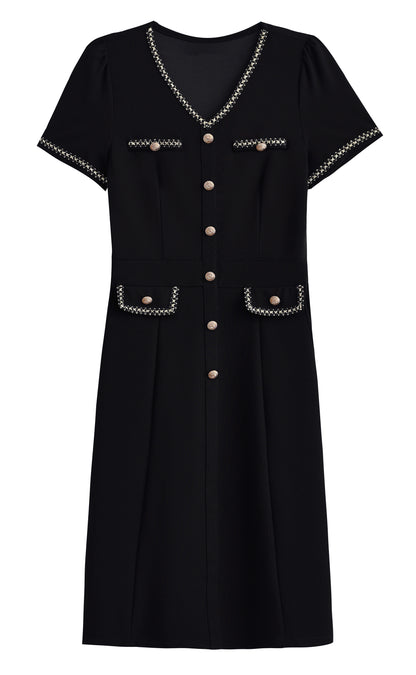 Elegant Black Midi Dress with Gold Details