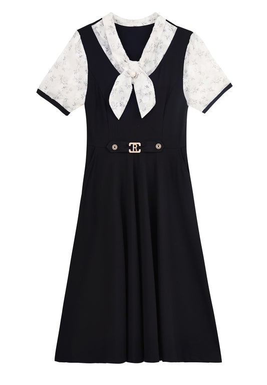 Elegant Floral Tie Neck Midi Dress