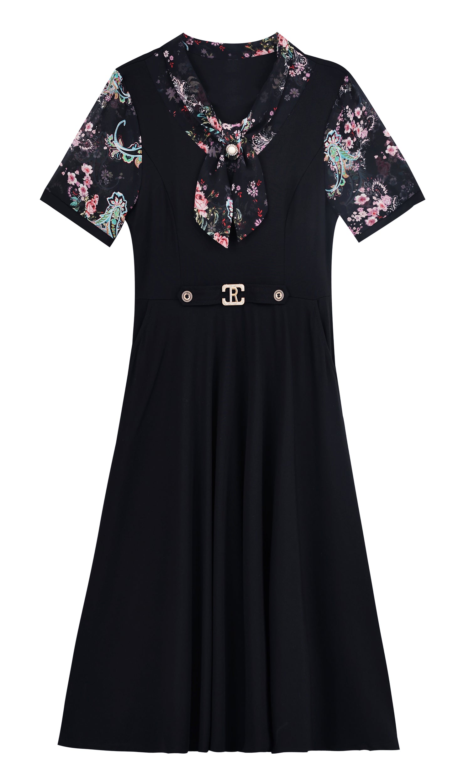 Elegant Floral Sleeve A-Line Midi Dress