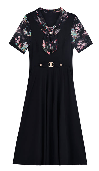 Elegant Floral Sleeve A-Line Midi Dress
