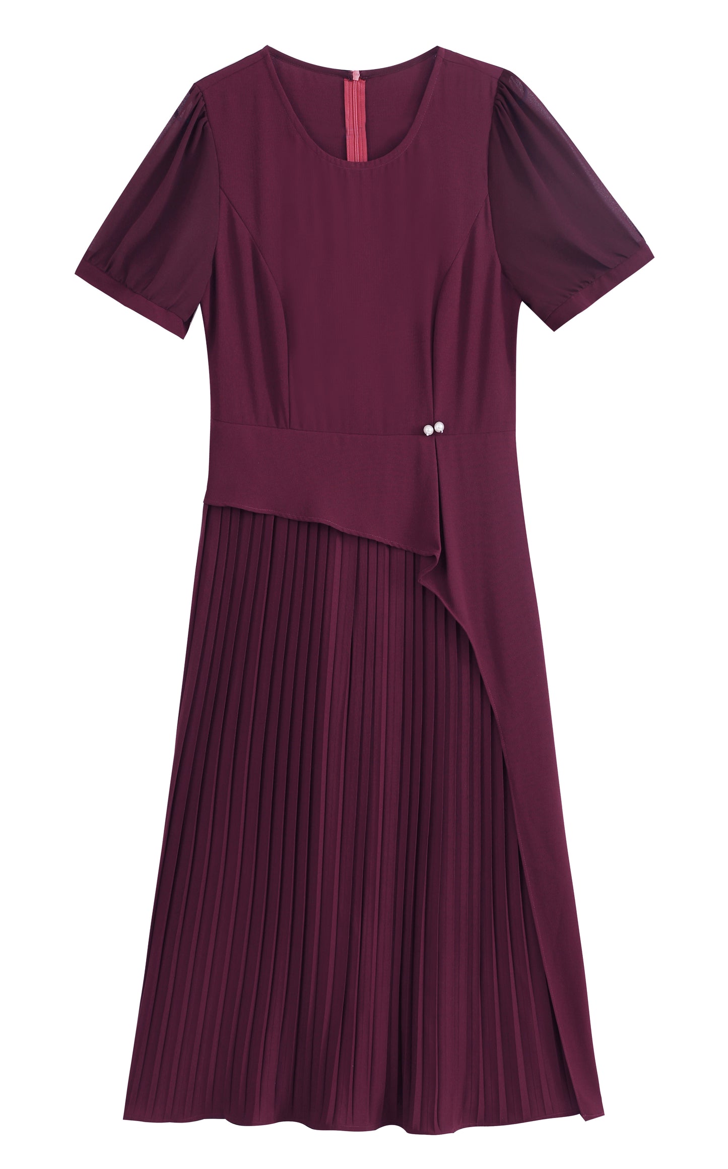 Chiffon Sleeves Pleated Midi Dress