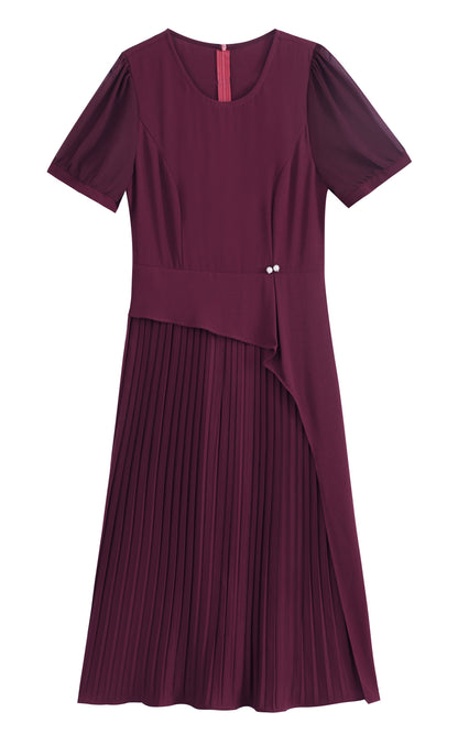Chiffon Sleeves Pleated Midi Dress