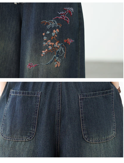 Women's Baggy Wide Leg Jeans Embroidery Pants