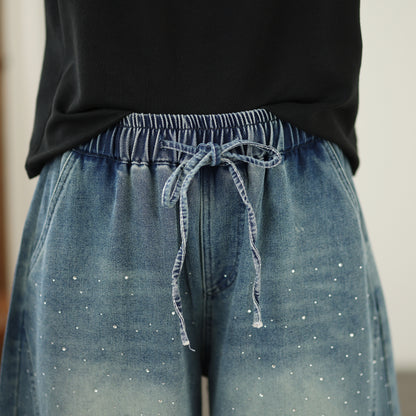 Women's Baggy Jeans Drawstring Waist Wide Leg Denim Pants