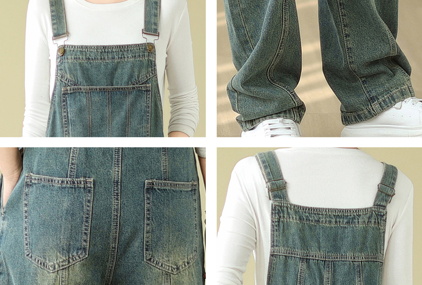 Stretchy Loose Bib Overalls with Pockets