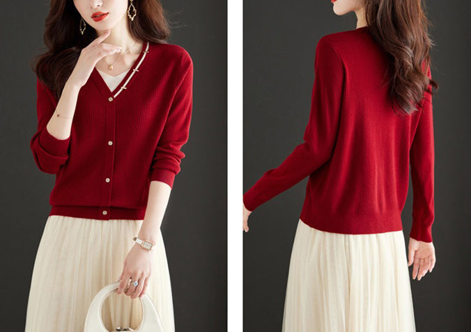 Women's Lightweight Cardigan V Neck  Knit Sweater Tops