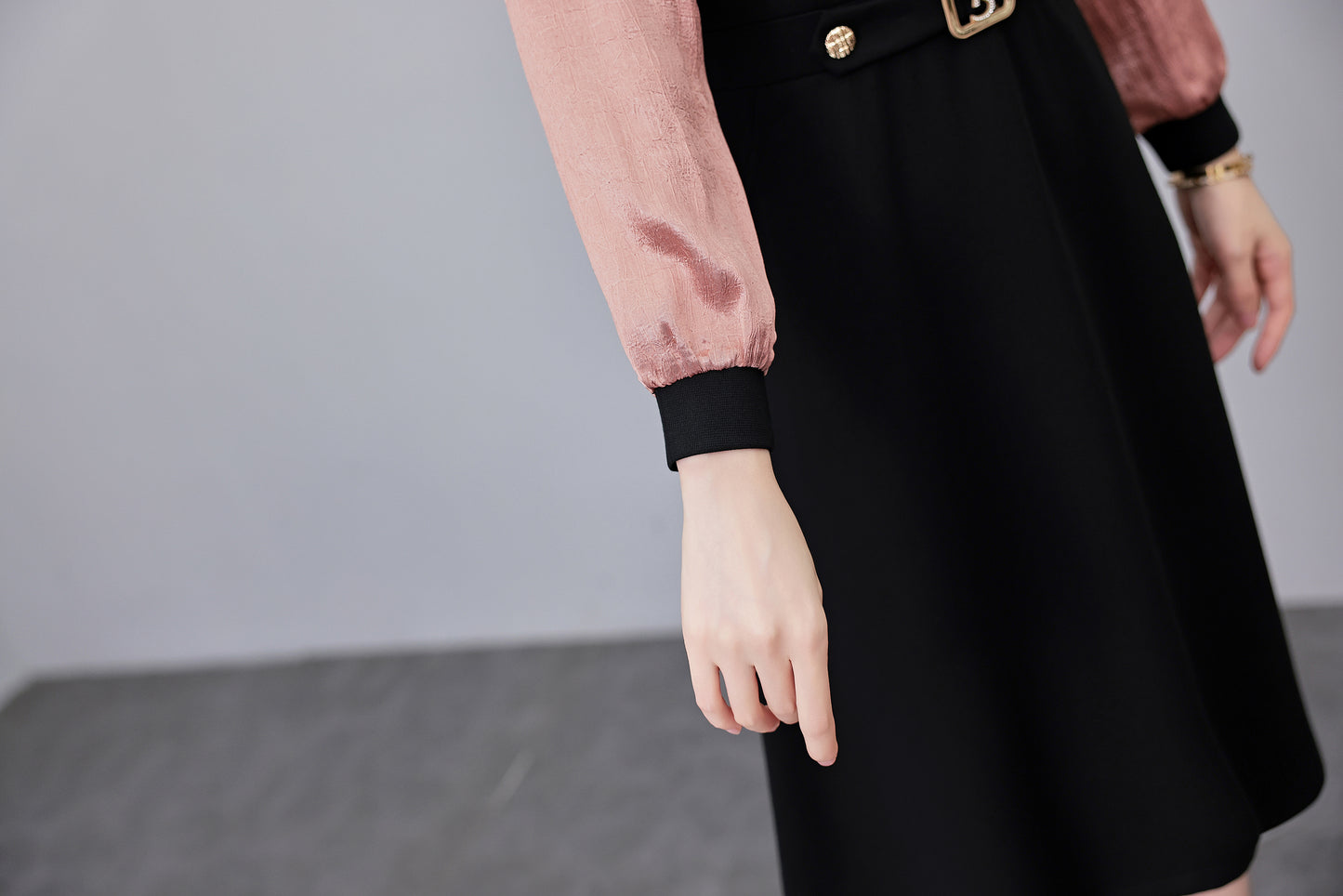 Women's Lapel V-Neck Pocket Long Sleeve Black Dress