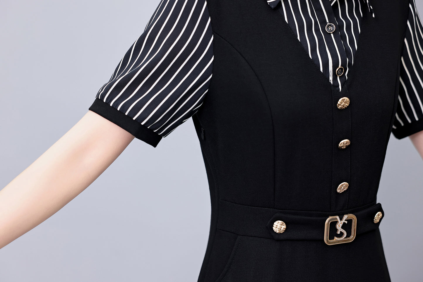 26-Women's Lapel V-Neck  Pockets Midi Dress - LAI MENG FIVE CATS