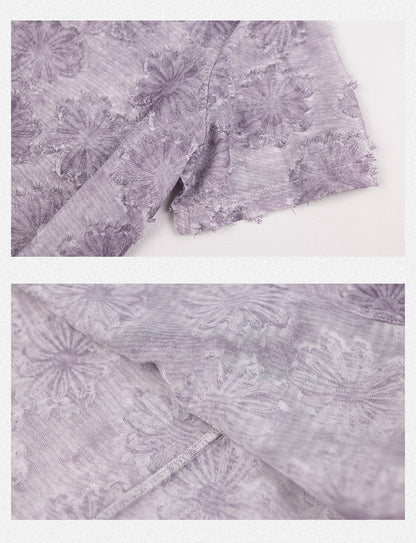 Women's Short Sleeve Button Print Qipao Satin Blouse