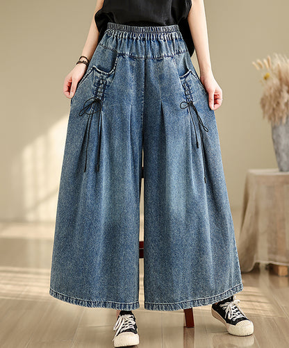 26266 Wide-Leg Denim Jeans with Elastic Waist & Drawstring
