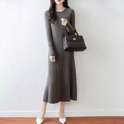 Women's Round Neck Sweater Ribbed Knit Maxi Dress