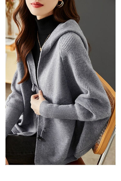 Women's Hooded Sweater Cardigan Button Knit Coats