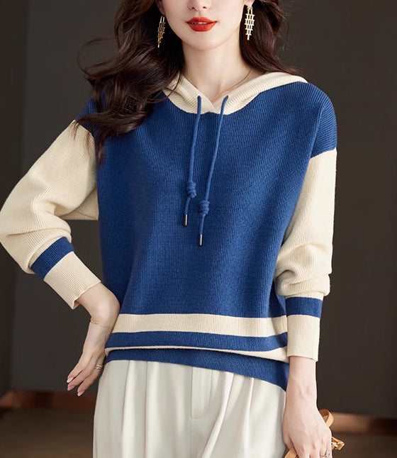 Women's Striped Color Block Hoodies Sweater Knit Tops