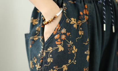 Women's Denim Wide Leg Baggy Jeans Drawstring Pants