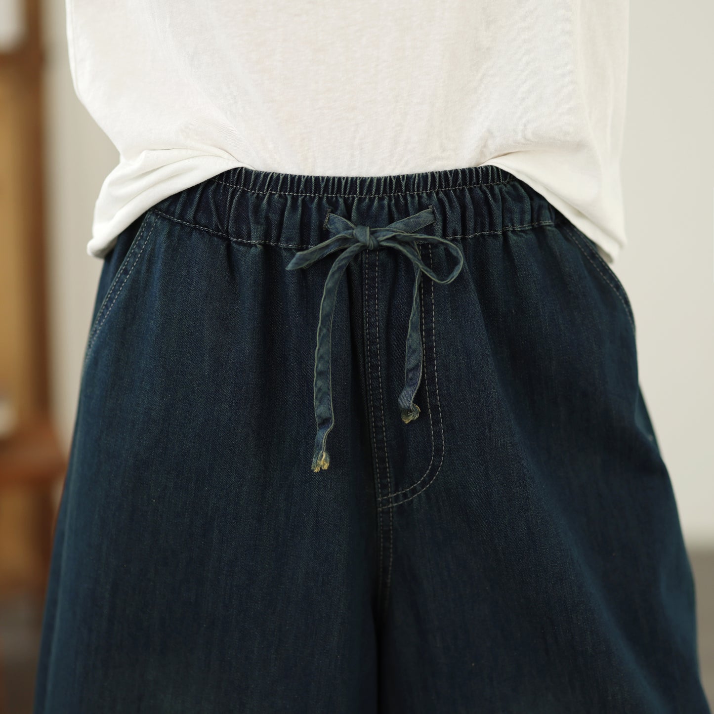 Women's Baggy Jeans Embroidery Elastic Waist Denim Pants