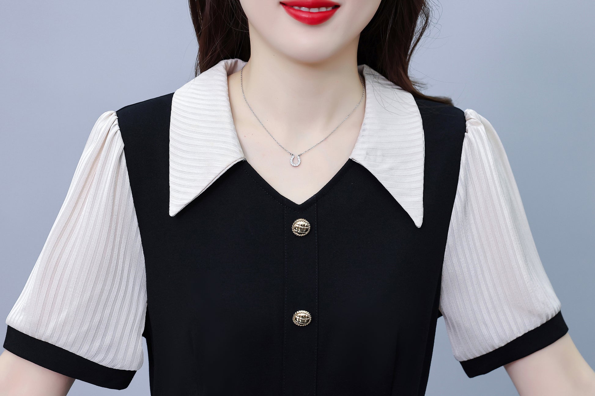 Women's Lapel V-Neck Pocket Short Sleeve Midi Dress - LAI MENG FIVE CATS