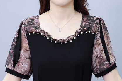 Women's Short Sleeve Pocket A-line Stretch Midi Dress