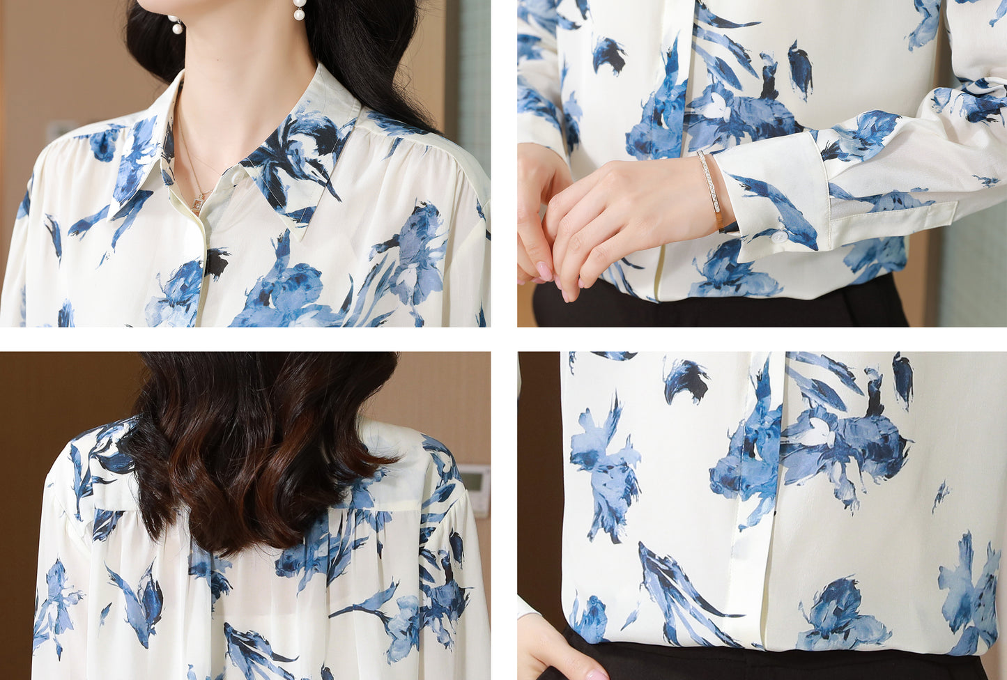 Women's Collared Floral Print Shirt Blouse Tops