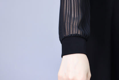 Women's V-Neck Long Sleeve with Pockets Black Dress