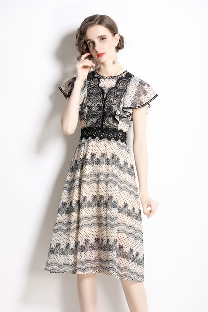 SSY-Women's Boho Floral Ruffle Chiffon Lace Midi Dress