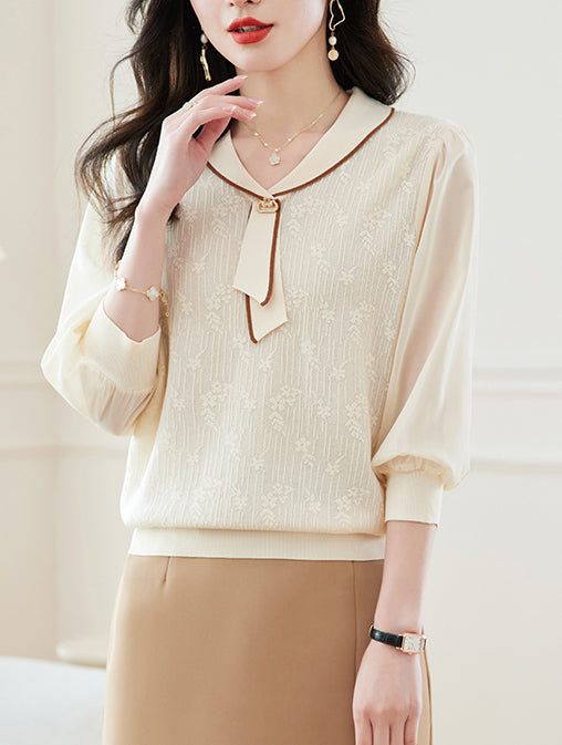 Tie-Neck Lightweight Knit Polo Top