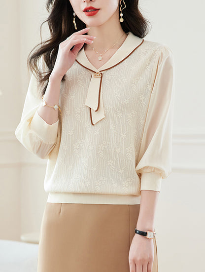 Tie-Neck Lightweight Knit Polo Top
