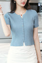 Women's V-Neck Knitted Thin Tops Ribbed Shirt