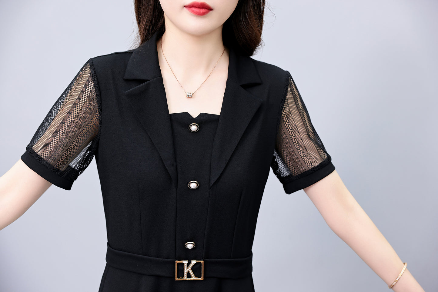 Women's Short Sleeve Pocket Work Office Suit Dress - LAI MENG FIVE CATS