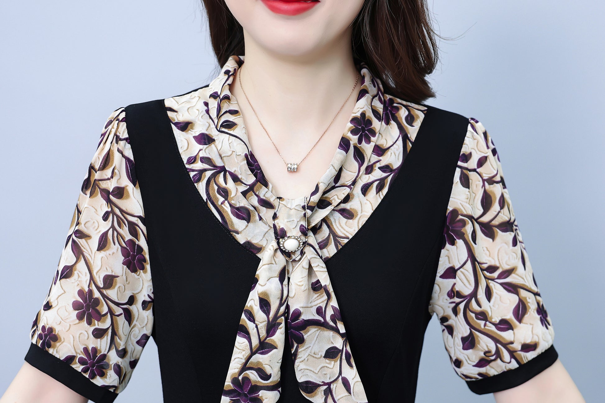 Women's Tie V-Neck Short Sleeve Pocket Midi Dress - LAI MENG FIVE CATS