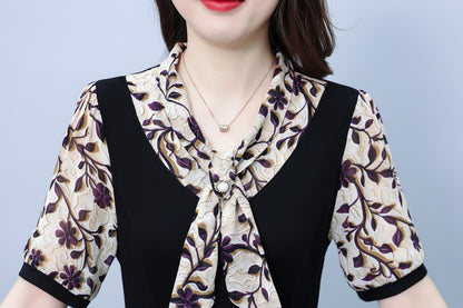 Women's Tie V-Neck Short Sleeve Pocket Midi Dress - LAI MENG FIVE CATS