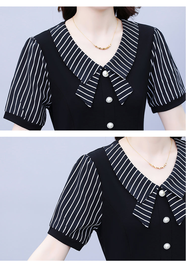 Women's Tie V-Neck Short Sleeve Pocket Midi Dress - LAI MENG FIVE CATS