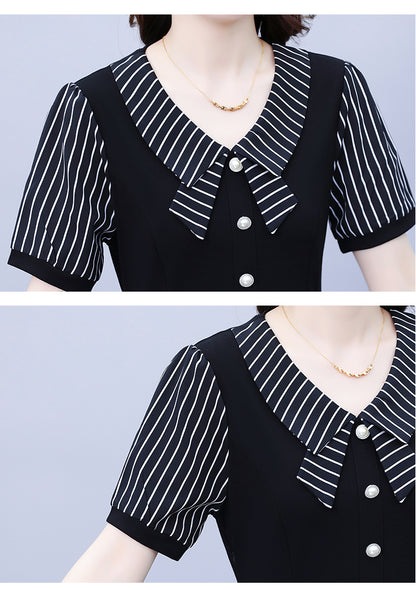 Women's Tie V-Neck Short Sleeve Pocket Midi Dress - LAI MENG FIVE CATS