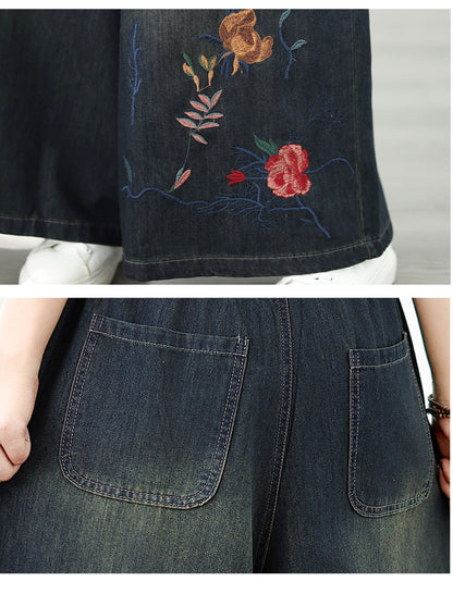Women's Baggy Jeans Embroidery Wide Leg Denim