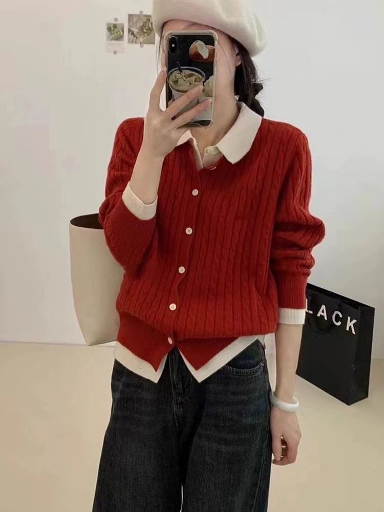 Women's Long Sleeve Cable Knit Sweater Cardigan Top