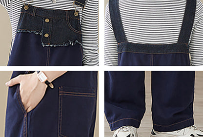 Stretchy Loose Bib Overalls with Pockets