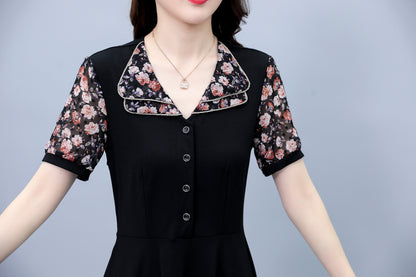 26-Women's Peter Pan Collar Short Sleeve Midi Dress - LAI MENG FIVE CATS