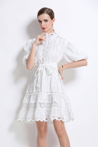 White Lace Trim Summer Dress – Feminine Old Money Resort Style