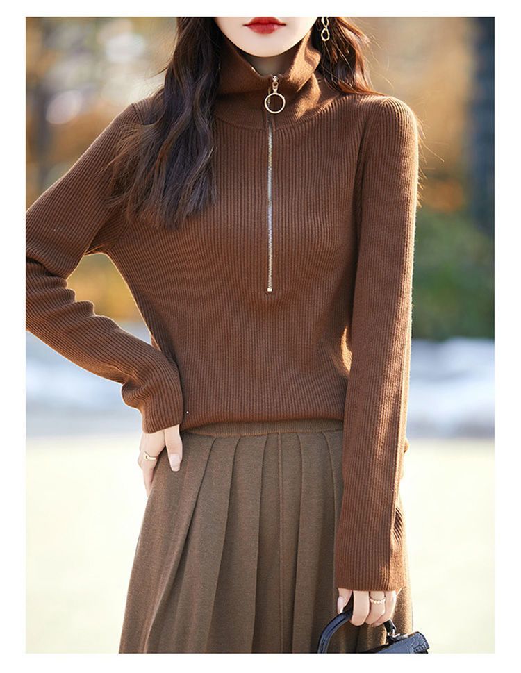 Women's Quarter Zip Pullover Sweaters Collared Knit Top
